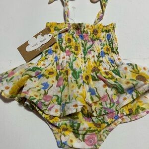 Angel Dear Yellow Floral Smocked Baby Romper